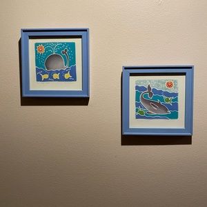 Happy Whale and Dolphin framed artwork by Patricia Chicharro.